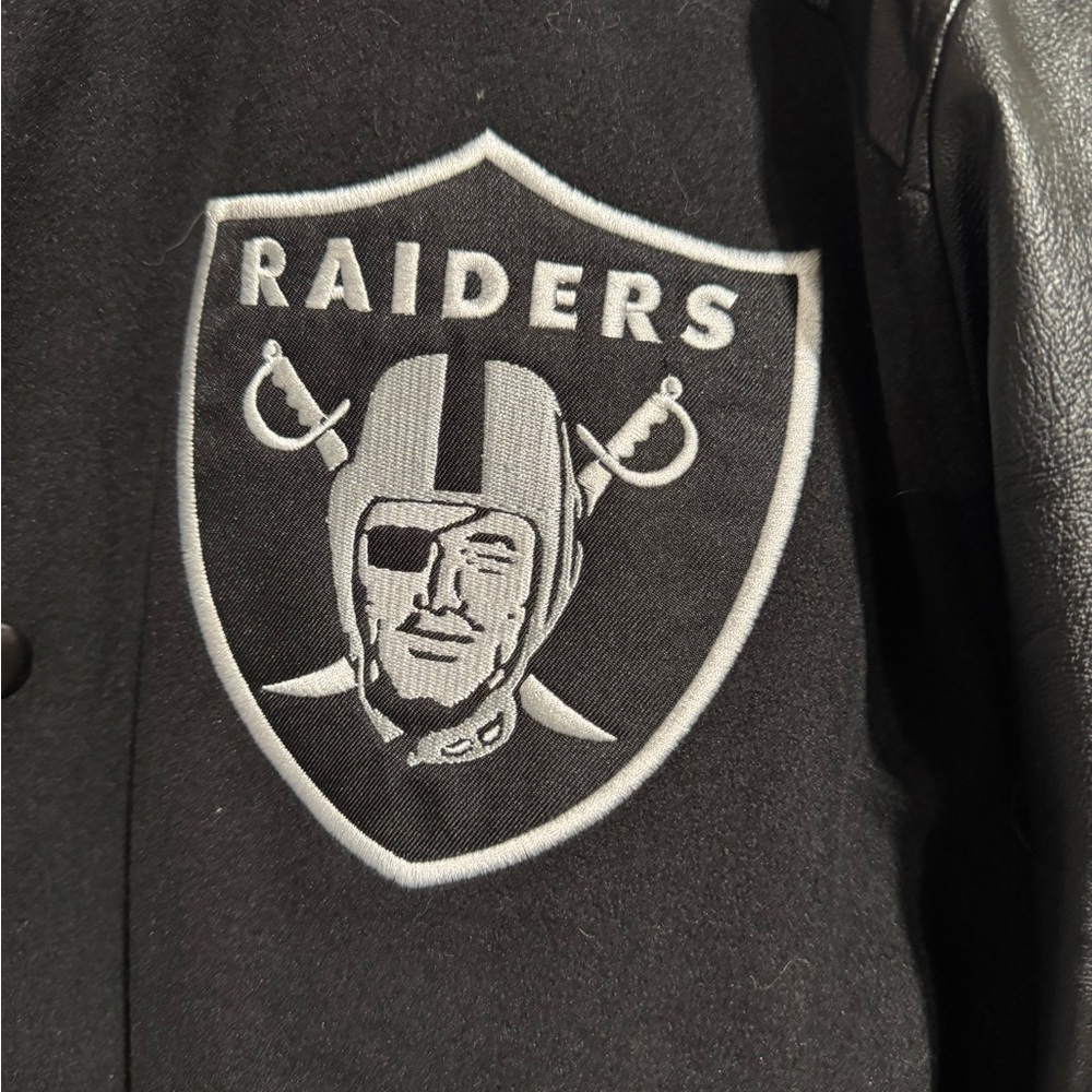 NFL Raiders Black and Gray Varsity Jacket
